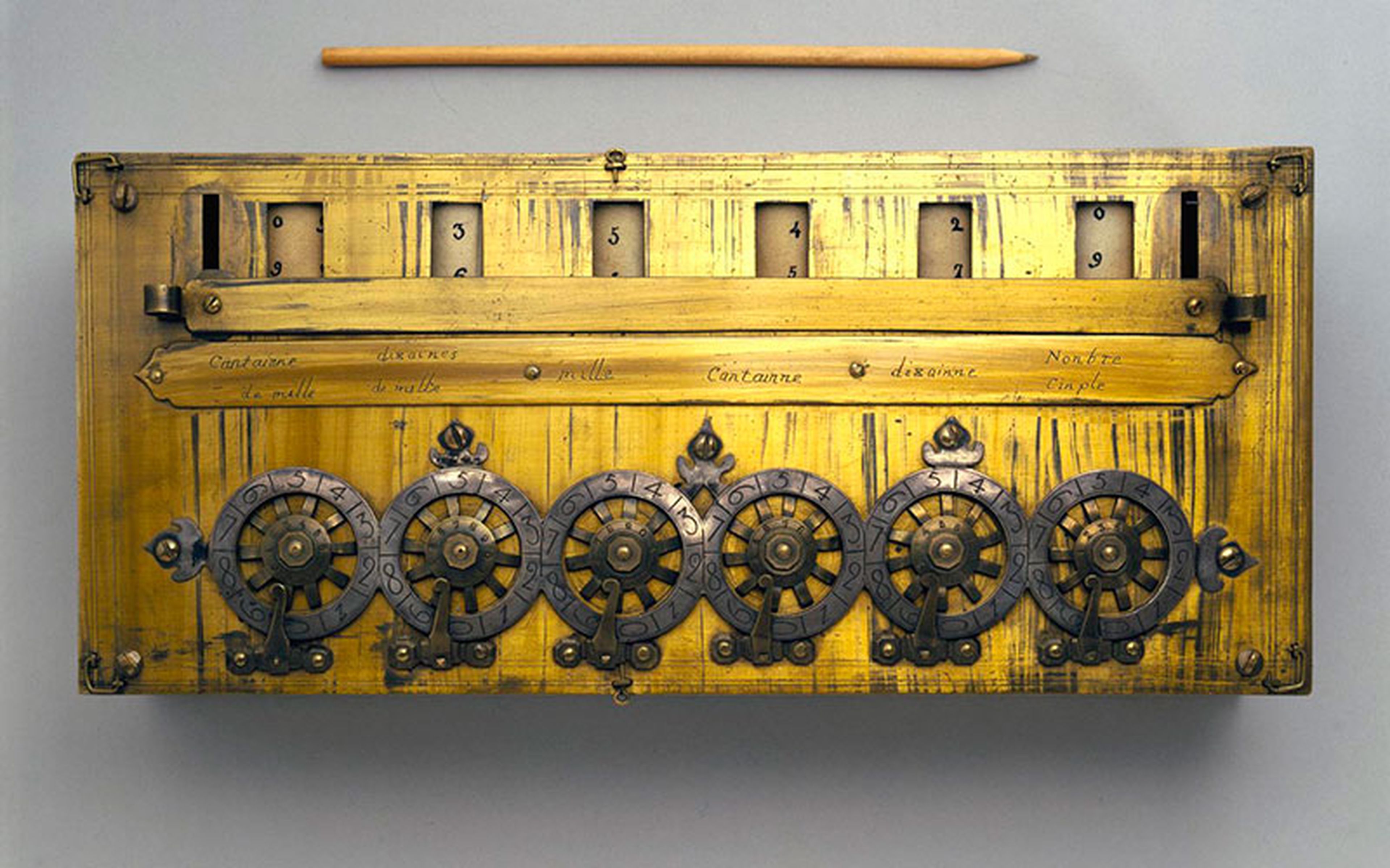 Ernest Rognon's replica of the Pascaline, held by the Conservatoire National de Art et Metiers, Paris. (Image source: Science Museum Group)
